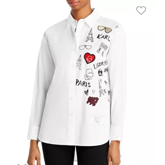 Karl lagerfield Paris cotton patch shirt long sleeve white button down shirt - Picture 1 of 9